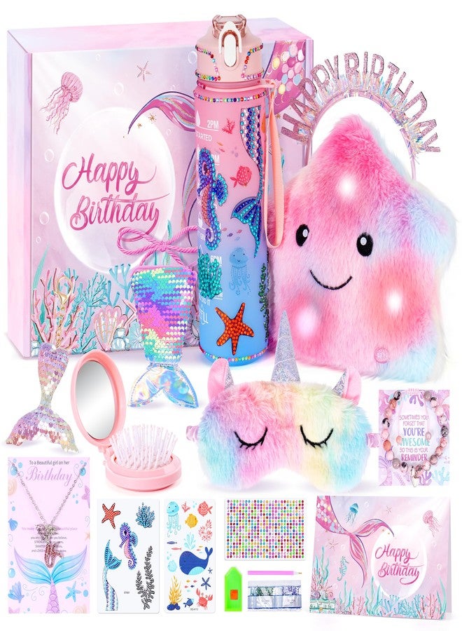 Auspicious beginning 13PCS Mermaid Toys Gifts for Girls 4-6 7 8 9 10 Years Old, Girls Birthday Gifts Set with Light Up Star Pillow DIY Water Bottle Kits, for Daughter Niece Christmas Birthday Baskets for Kids - Image 1